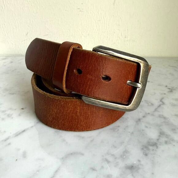 Men’s Genuine Leather Brown Belt 1.5” Wide Silver Buckle Size 44 - Picture 1 of 6